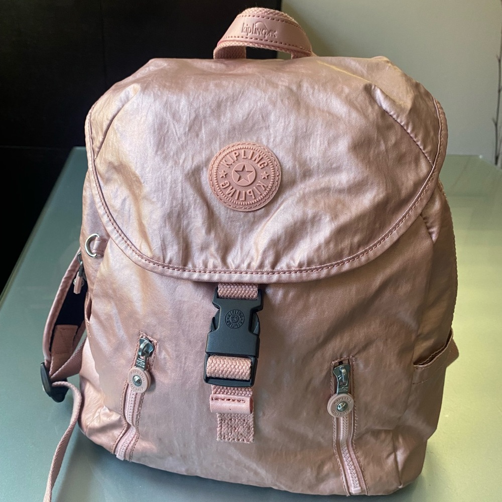Kipling Metallic Pink Backpack